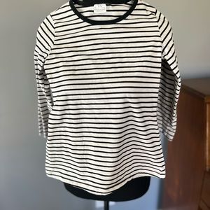 Girl’s White w/Navy Stripe 3/4 length sleeve shirt